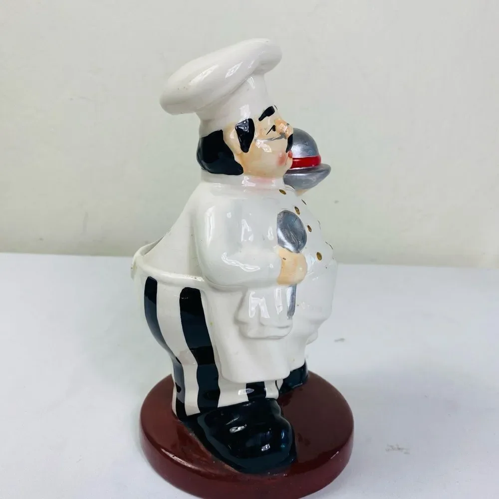 Chef Figurine Utensils Holder Vintage with Spoon and Tray